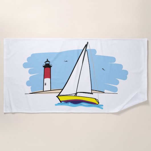 Serviette De Plage Voilier et phare de Bande-Style (Devant)