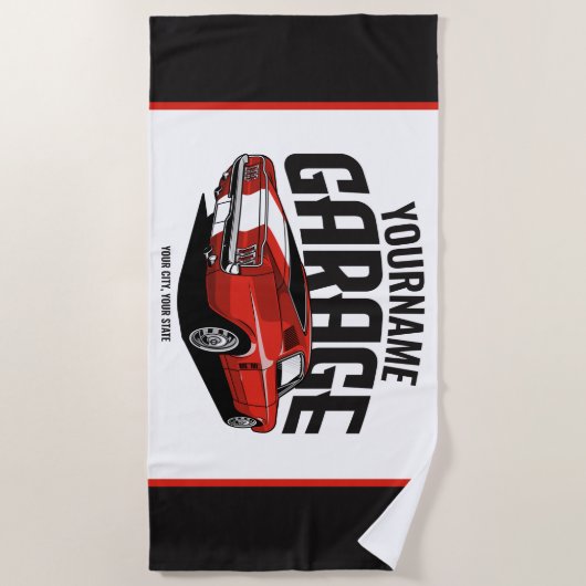 Serviette De Plage Voiture Muscle Personnalisée 1967 Garage Fastback (Devant)