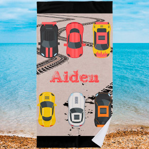 Serviette De Plage Voitures de course avec des marques de pneus