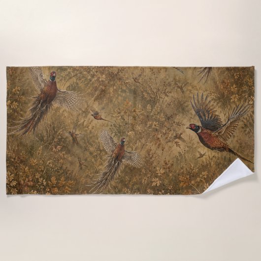 Serviette De Plage Vol de faisan d'automne (Devant)