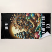 SERVIETTE DE PLAGE VOLET STEAMPUNK PROFOND ROUE DE BATEAUX (Devant)
