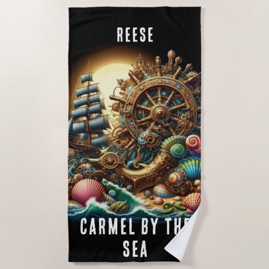 SERVIETTE DE PLAGE VOLET STEAMPUNK PROFOND ROUE DE BATEAUX (Devant)