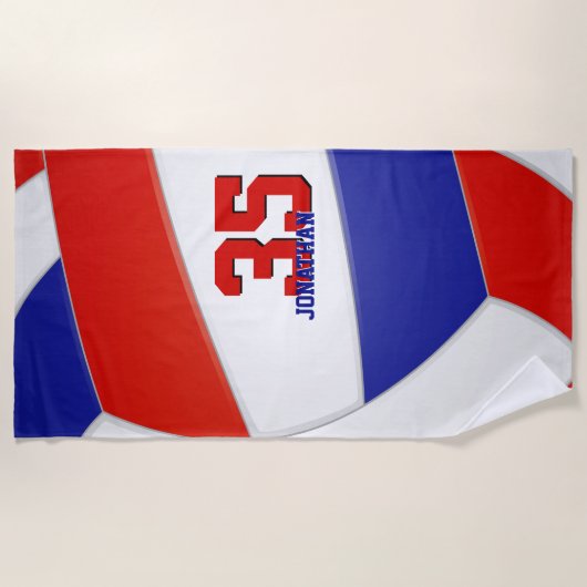 Serviette De Plage volley-ball bleu et blanc rouge personnalisé (Devant)