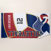 Serviette De Plage Volley-ball en Marine, Rouge et Blanc (Devant)