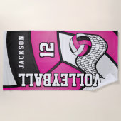 Serviette De Plage Volley-ball en rose, noir et blanc (Devant)