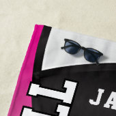 Serviette De Plage Volley-ball en rose, noir et blanc (En situation)