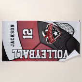 Serviette De Plage Volley-ball en rouge foncé, noir et blanc (Devant)