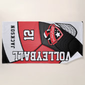 Serviette De Plage Volley-ball en rouge, noir et blanc (Devant)