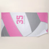 Serviette De Plage volley-ball féminin rose gris et blanc personnalis (Devant)