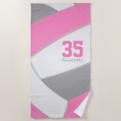 Serviette De Plage volley-ball féminin rose gris et blanc personnalis (Devant)