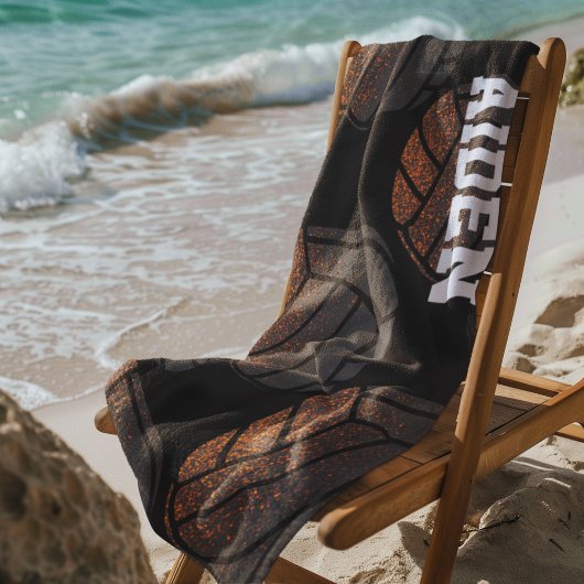 Serviette De Plage Volley-ball orange et noir