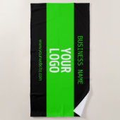 Serviette De Plage Votre logo ou image | Noir et vert brillant (Devant)