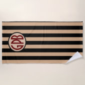 Serviette De Plage Votre monogramme sur les rayures noires et (Devant)