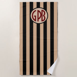 Serviette De Plage Votre monogramme sur les rayures noires et