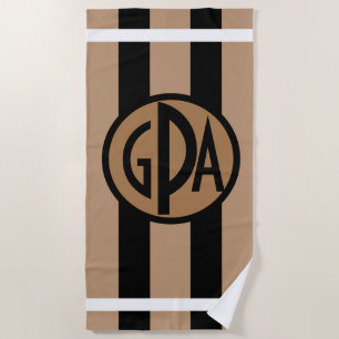 Serviette De Plage Votre noir de monogramme et rayures larges