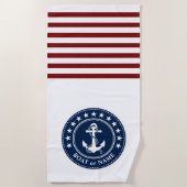 Serviette De Plage Votre nom de bateau Ancre Étoiles Bleu Rouge Blanc (Devant)