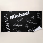 Serviette De Plage Votre nom et monogramme motif personnalisé noir (Devant)