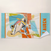 Serviette De Plage Votre nom Grenouille Turquoise Art (Devant)