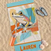 Serviette De Plage Votre nom Grenouille Turquoise Art