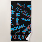Serviette De Plage Votre nom motif monogramme bleu rouge noir (Devant)
