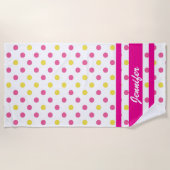 Serviette De Plage Votre nom - Pois bleu et jaune d'été (Devant)