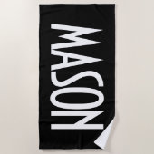 Serviette De Plage Votre nom, texte gras blanc | Noir (Devant)