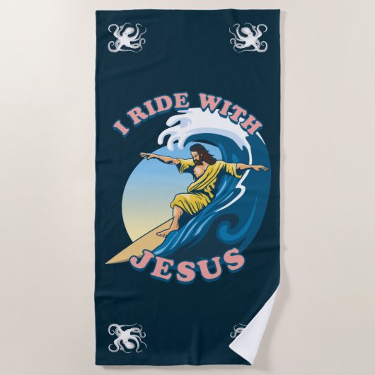 Serviette De Plage Voyage avec Jésus | L'illustration de Surfing Jesu (Devant)