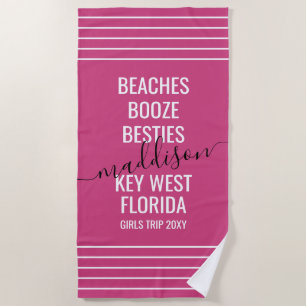 Serviette De Plage Voyage de filles à la plage Magenta Rose personnal