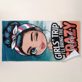 Serviette De Plage Voyage de filles au chignon décoiffé, j'apporterai (Devant)