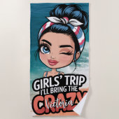 Serviette De Plage Voyage de filles au chignon décoiffé, j'apporterai (Devant)