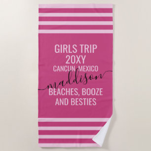 Serviette De Plage Voyage de week-end entre filles rose magenta Meill