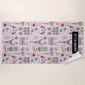 Serviette De Plage Voyage rose et noir Paris Beach (Devant)