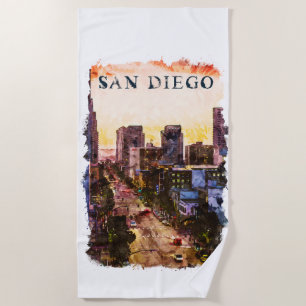 Serviette De Plage Vue Sunset de San Diego California Watercolos