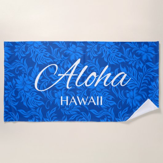 Serviette De Plage Waikiki Hibiscus Hawaiian Aloha Floral Royal Blue (Devant)