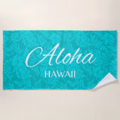 Serviette De Plage Waikiki Hibiscus Hawaiian Aloha Floral Turquoise (Devant)