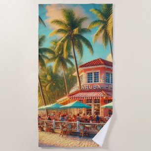 Serviette De Plage Watercolor Beach Cafe Tropical