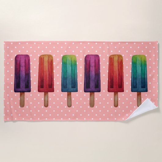 Serviette De Plage Watercolor Cute Popsicle Glaces Creams (Devant)