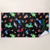 Serviette De Plage Watercolor Dinosaur Astronauts In Space Black (Devant)