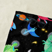 Serviette De Plage Watercolor Dinosaur Astronauts In Space Black (En situation)