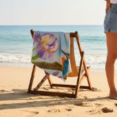 Serviette De Plage Watercolor Kingfisher with Purple Irises