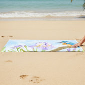 Serviette De Plage Watercolor Kingfisher with Purple Irises