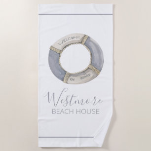Serviette De Plage Watercolor Life Preserver Beach House