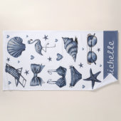 Serviette De Plage watercolor Personalized Name Summer Travel Theme (Devant)