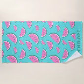 Serviette De Plage Watermelon Fruit Motif Turquoise Personnalisé (Devant)