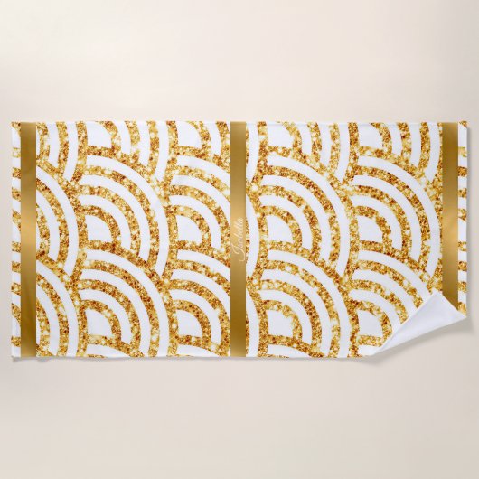 Serviette De Plage Wave Gold Sun Parties scintillant Boho Populaire C (Devant)