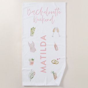 Serviette De Plage week-end de bachelorette à champagne girly rose