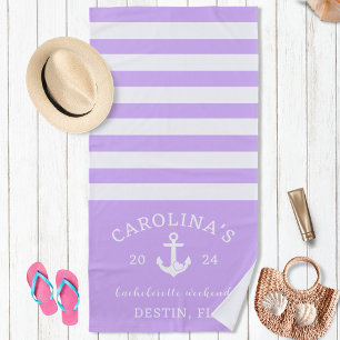Serviette De Plage Week-end de Bachelorette Marin Lavande & Blanc