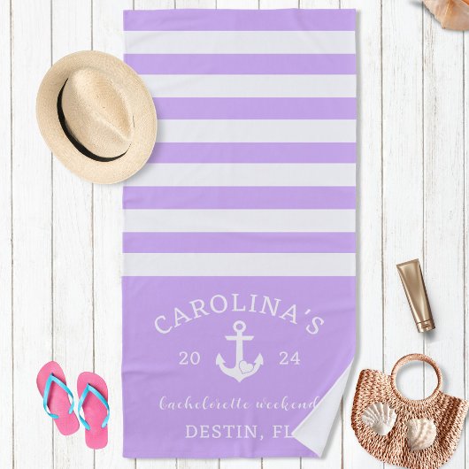 Serviette De Plage Week-end de Bachelorette Marin Lavande & Blanc
