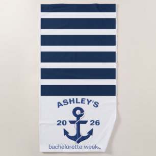 Serviette De Plage Week-end de Bachelorette personnalisé Navy & Blanc