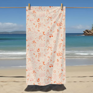 Serviette De Plage Week-end de célibataire avec croquis rose et rouge